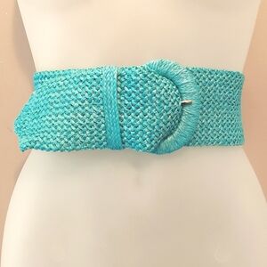 Tropical Spindrift Turquoise Wide Width Woven Straw Belt Size Small/Medium